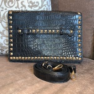 Black Croco-Studded Clutch